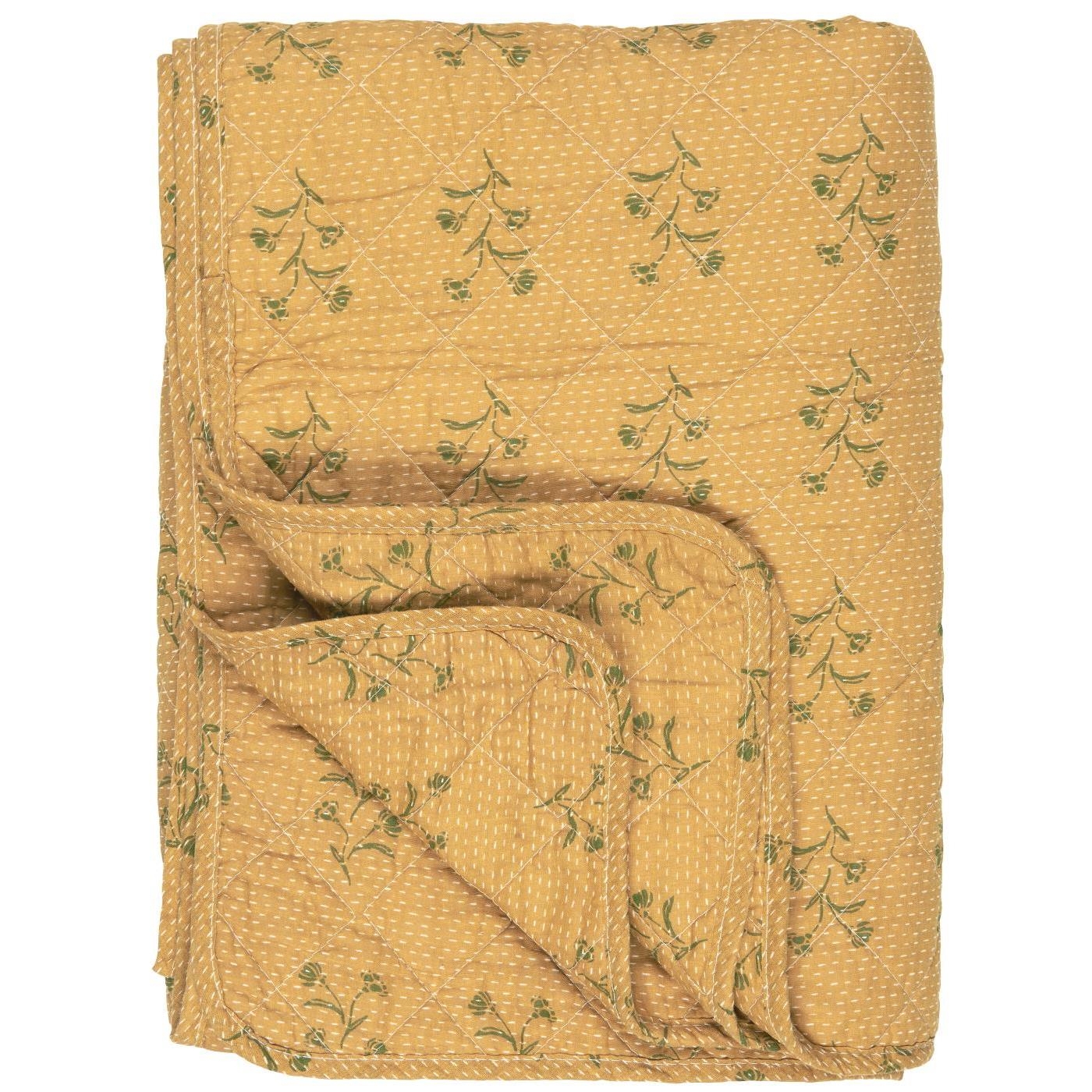 Narzuta mustard w/green flowers Ib Laursen, 180 cm