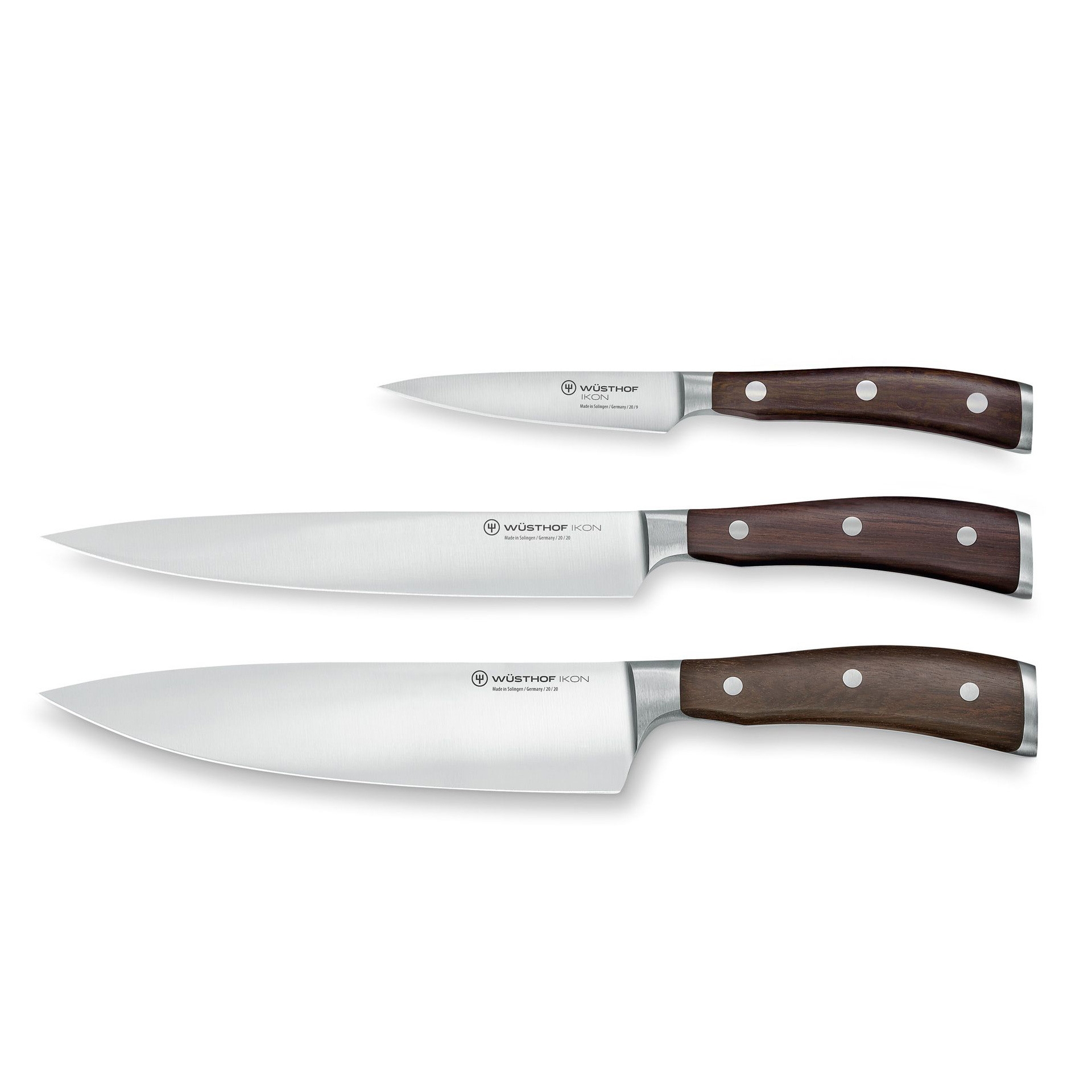 IKON Zestaw - Nóż szefa 20 cm, kuchenny 20 cm i do warzyw 9 cm / WÜSTHOF