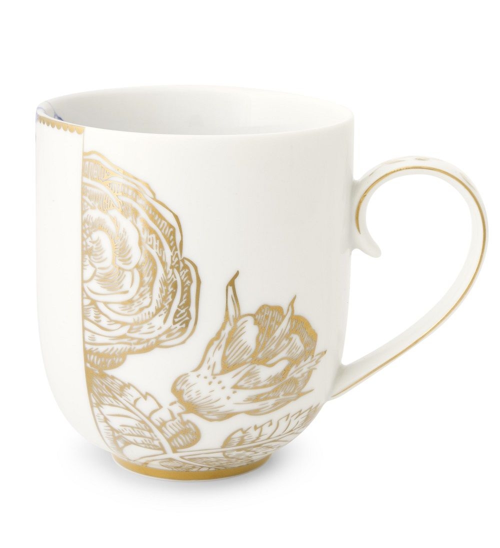 Kubek porcelanowy Royal White Golden Flower PiP Studio, 325 ml