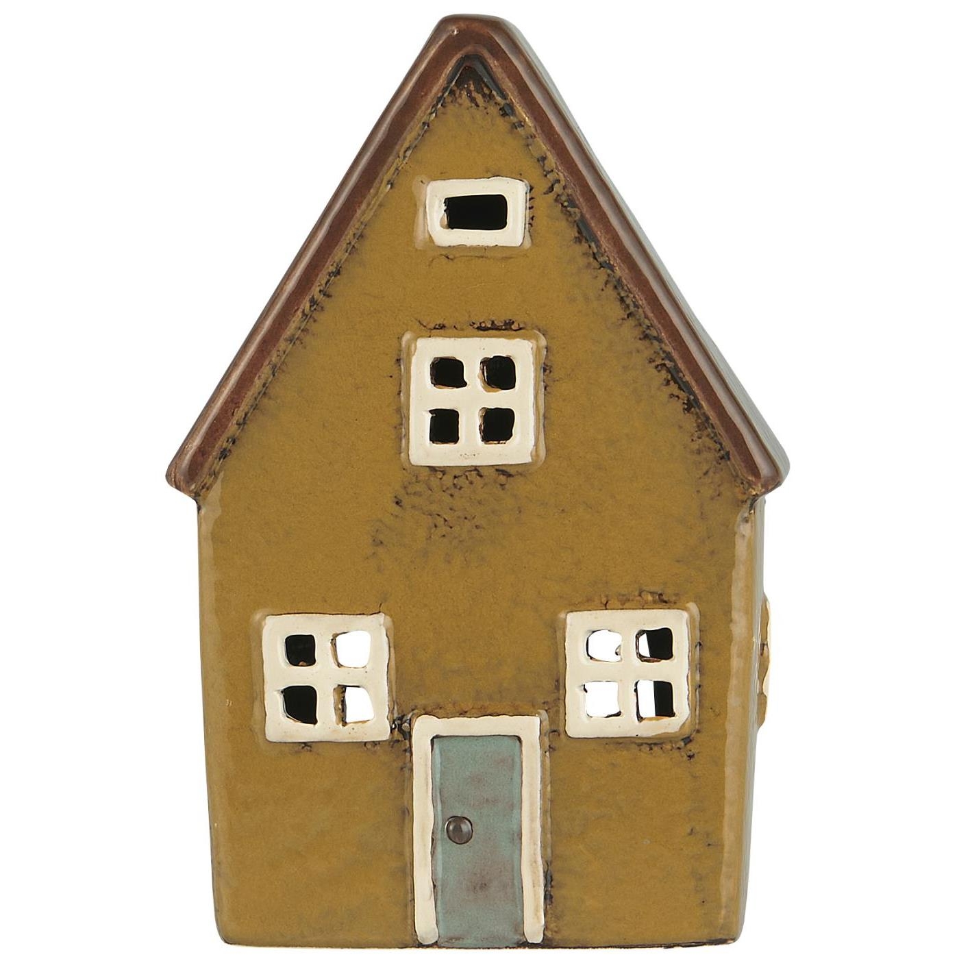 Latarenka domek na tealight Yellow Nyhavn brown roof w/o chimney Ib Laursen