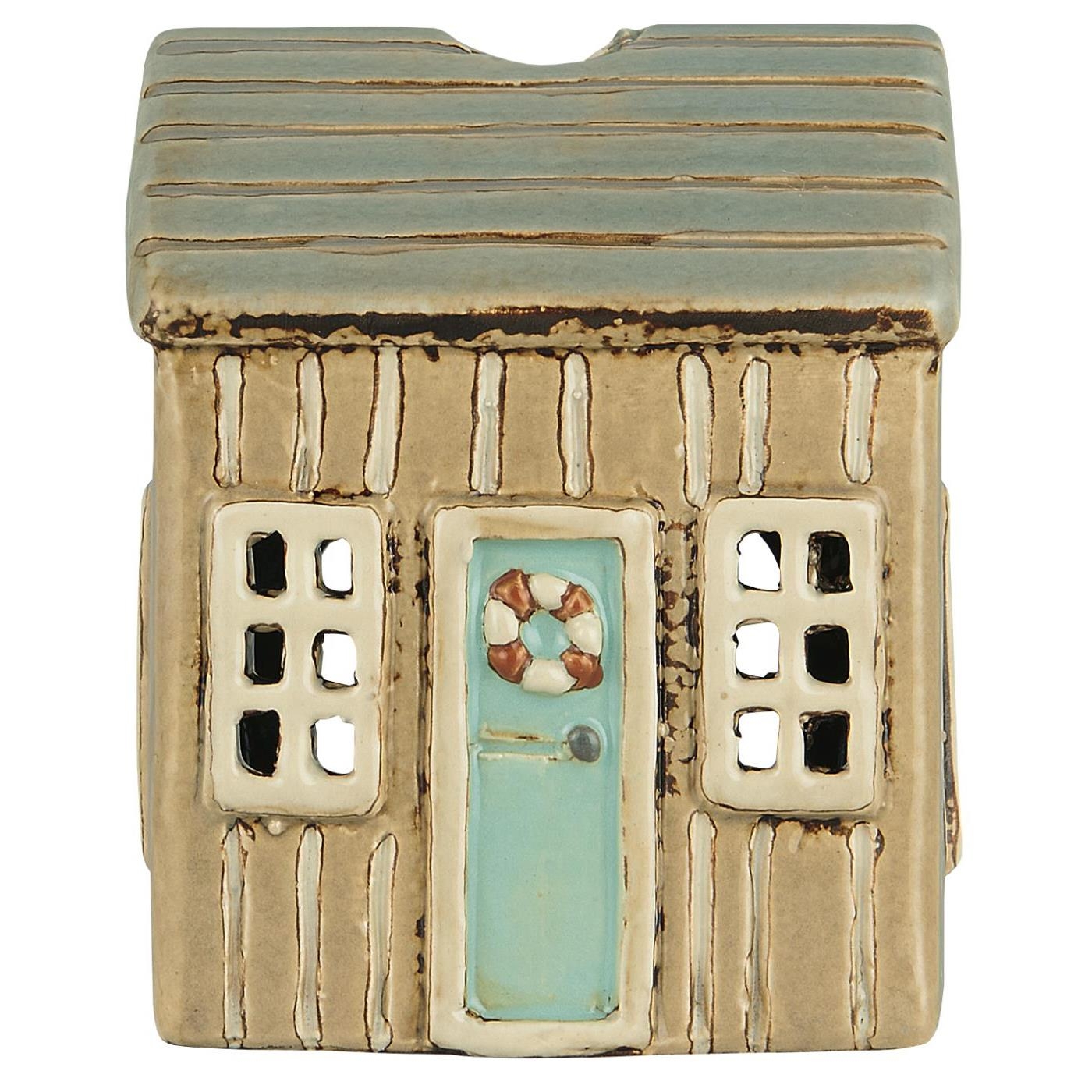 Latarenka domek na tealight Løkken beige w/turquoise door Ib Laursen