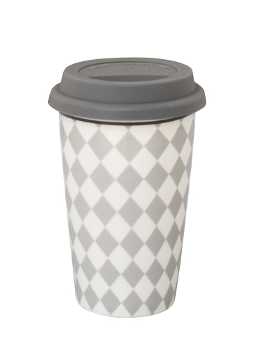 Kubek termiczny Szare Romby Krasilnikoff, 300 ml