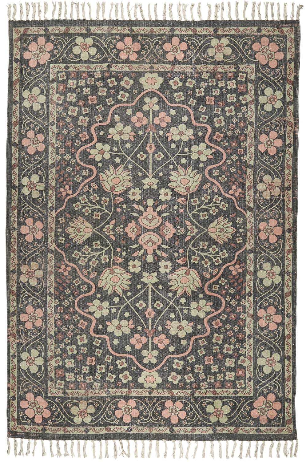 Dywan bawełniany black w/rose and light green flowers Ib Laursen, 180 cm