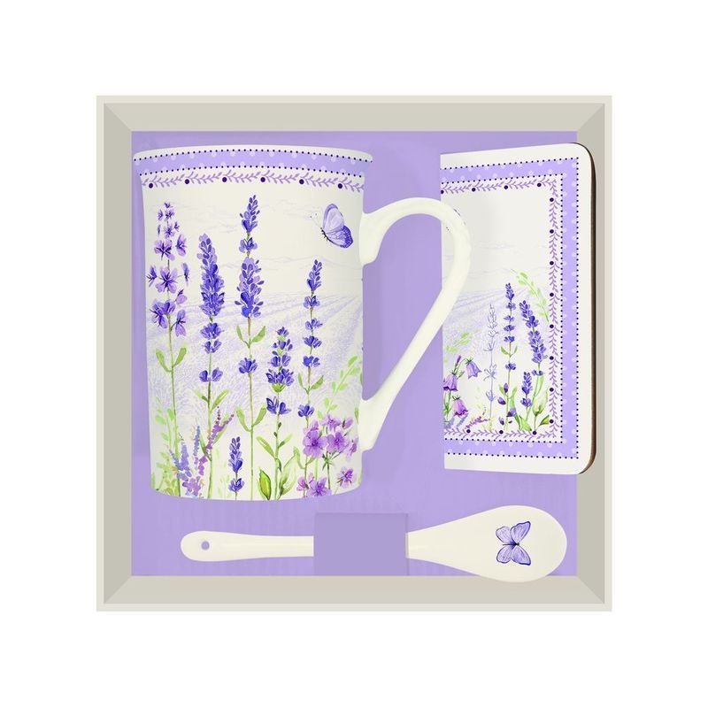 Kubek z łyżeczką Lavender Field Easy Life, 300 ml