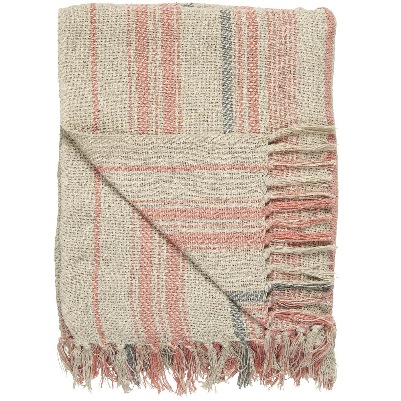 Koc/pled cream w/coral sands and grey stripes Ib Laursen