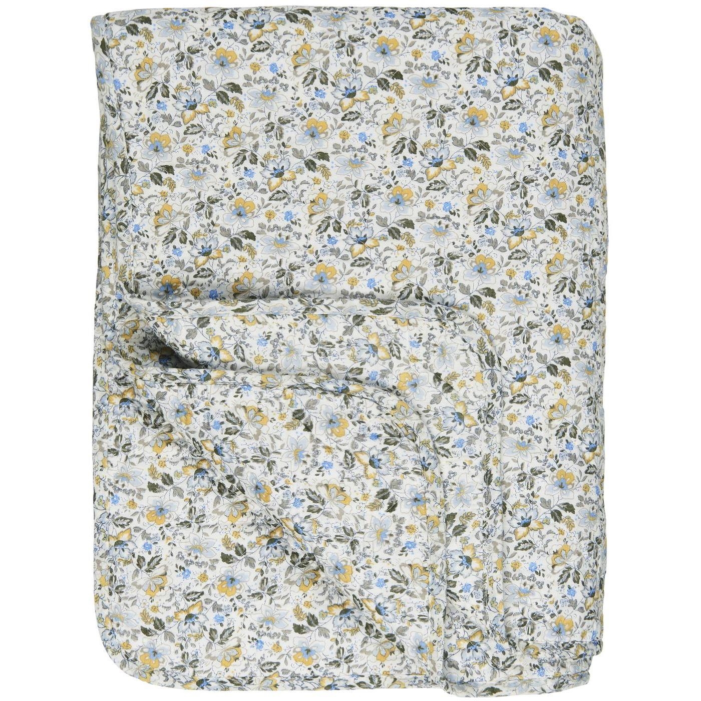 Narzuta blue, yellow and natural flowers, 180 cm