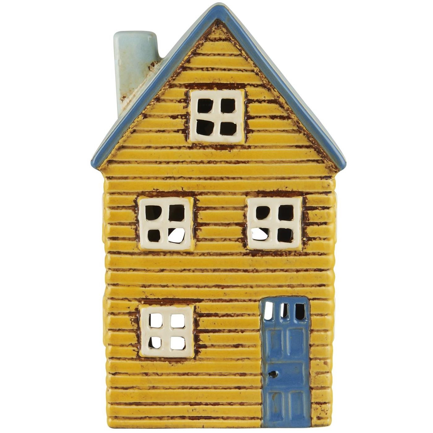 Latarenka domek na tealight yellow Thorshavn blue door b Laursen